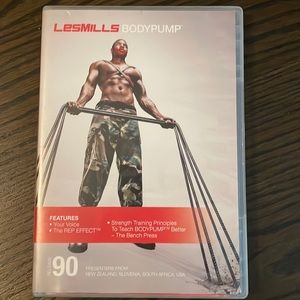 Les Mills Body Pump 90 clamshell containing cd,dvd,choreography notes